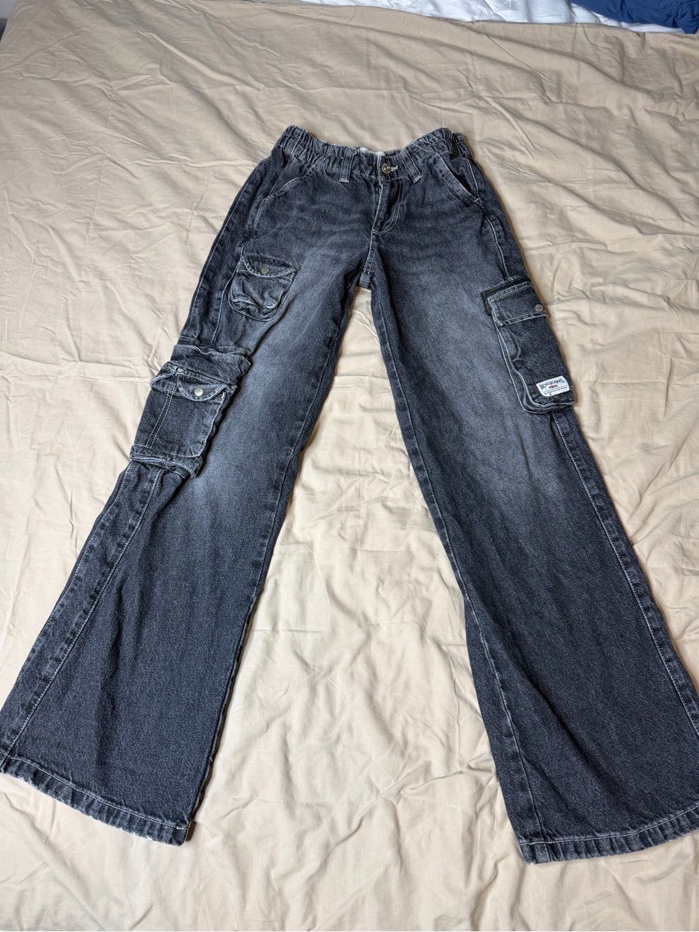 BDG Cargo Jeans Women Size 24 Black Grey Urban Outfitters Wide Leg Distressed